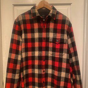 J. Crew Men’s Red Black Plaid Wool Blend Button Up Shirt Jacket Shacket (M)